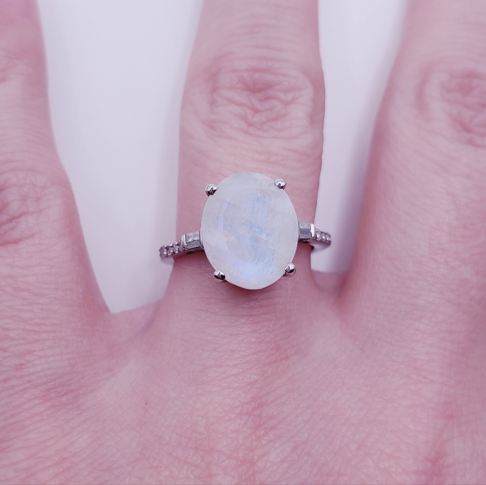 Genuine Moonstone & Diamond Ring - image 6